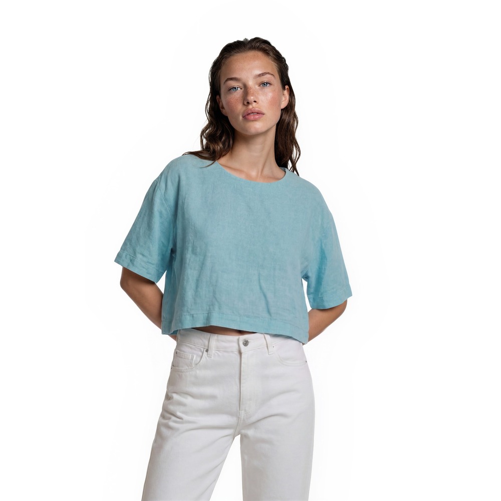 Pure‎ Jill 100% Linen Sweater Top Women's Size Small Aqua Blue Boxy
